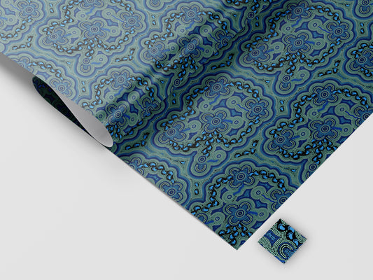 Wrapping Paper With Gift Tag Set - On Walkabout Blue By Karen Taylor