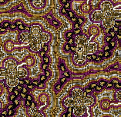 On Walkabout Wine Aboriginal Pattern COTTON Fabric - 10 METRE BATT - Fair Dinkum Gifts