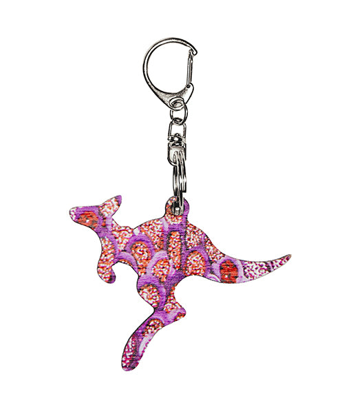 Kangaroo Shape Wooden Keyring (Australian Made) - Cindy Wallace Purple