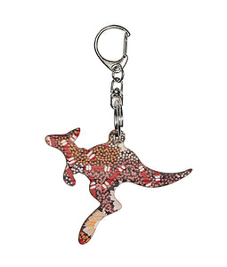 Kangaroo Shape Wooden Keyring (Australian Made) - Samantha Daniel Napangati