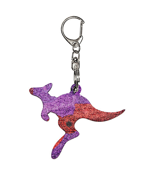 Kangaroo Shape Wooden Keyring (Australian Made) - Alison Munti Riley Red/Blue