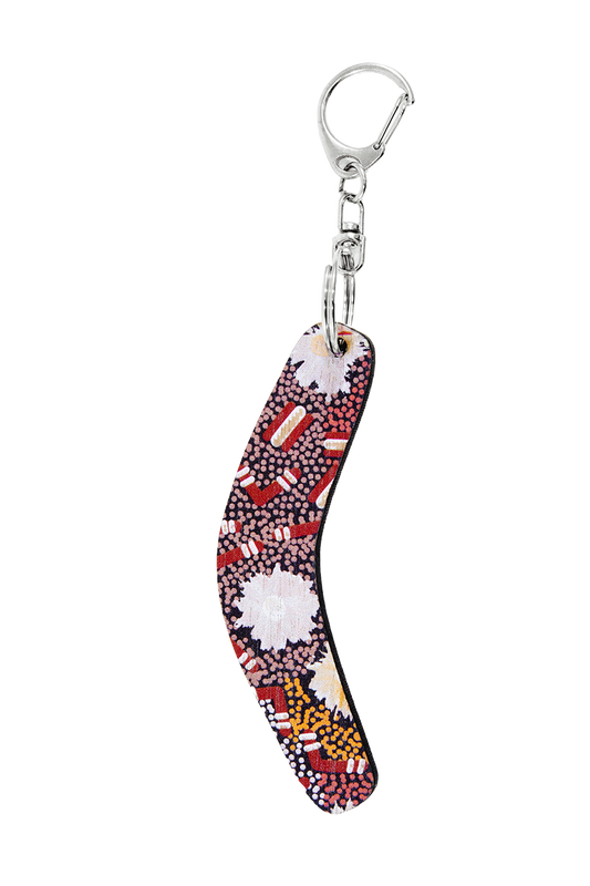 Boomerang Shape Wooden Keyring (Australian Made) - Samantha Daniel Napangati