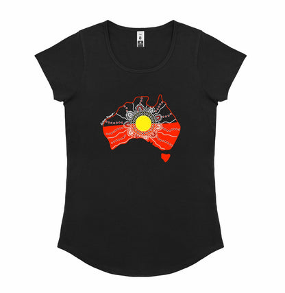 Ladies Scoop Neck T-Shirt - Aboriginal Flag By Kathleen Buzzacott