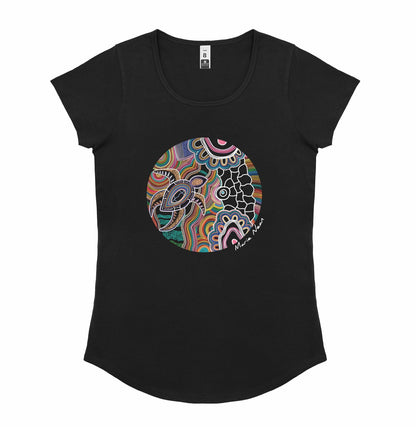Ladies Scoop Neck T-Shirt - Guruu Gali Waraba (Deep Water Turtle)