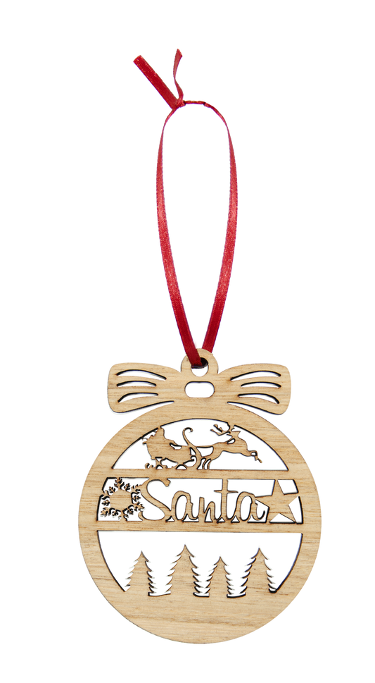 Wooden Christmas Hanging Bauble Ornament - Santa