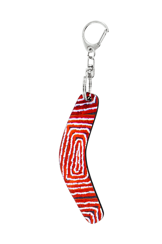 Boomerang Shape Wooden Keyring (Australian Made) - Thomas Tjapaltjarri