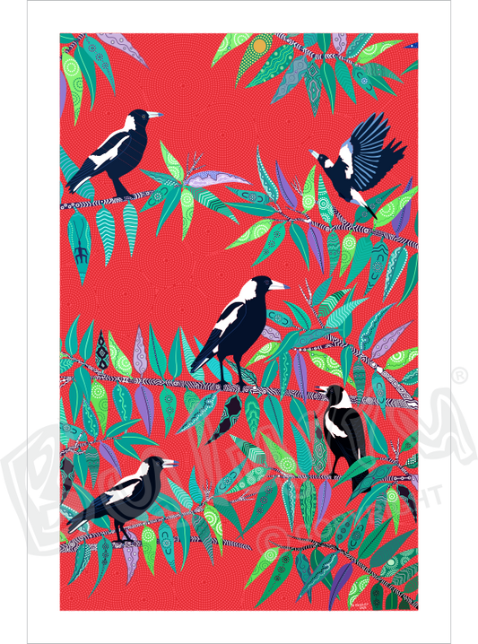 Bulurru Aboriginal Art Canvas Print Unstretched - Among the Gomeroi/Kamilaroi Magpies By Wendy Pawley