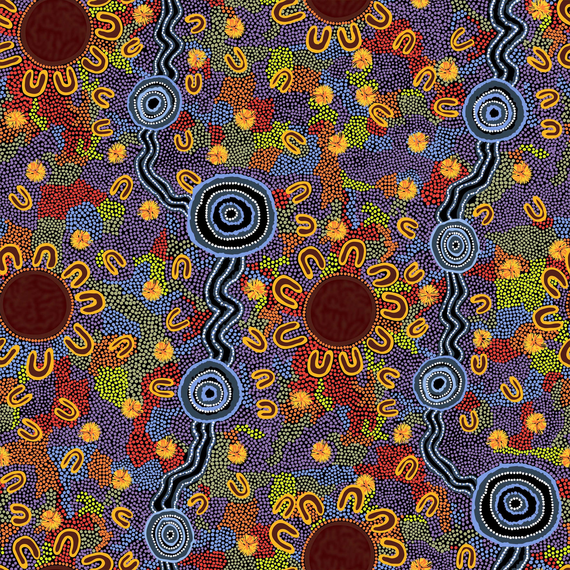Women At Waterholes Aboriginal Pattern COTTON Fabric - 10 METRE BATT - Fair Dinkum Gifts