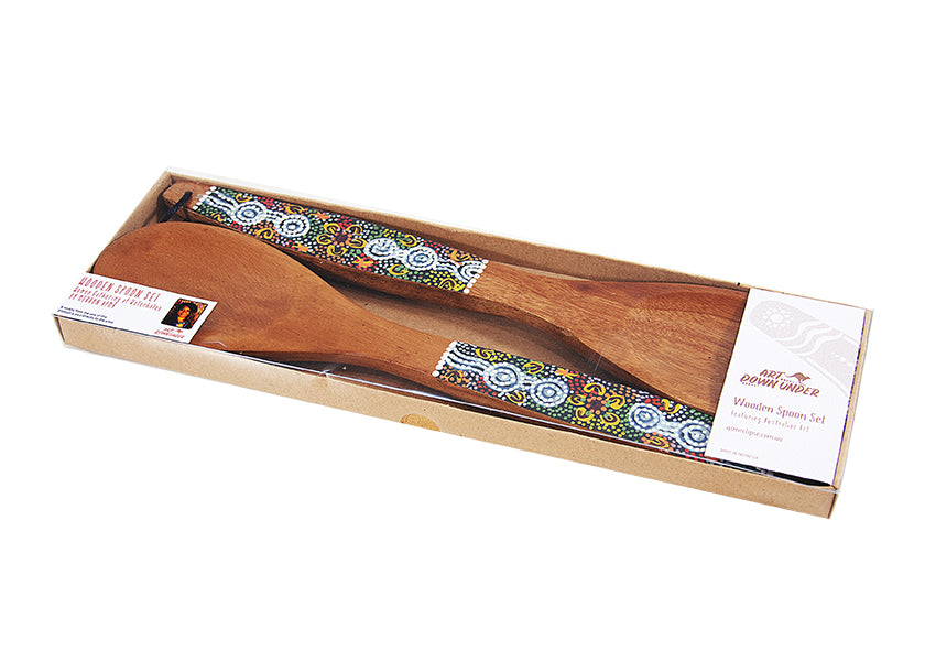 Wooden Spoon Set - Women At Waterholes By Merryn Apma