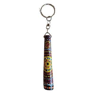 Hand Painted Didgeridoo Keyring - Cindy Wallace Yellow & Purple Circles