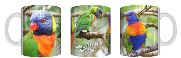 RAINBOW LORIKEETS AUSTRALIA Mug Cup 325ml Gift Native Aussie Australia Animal Wildlife Lorikeet - fair-dinkum-gifts