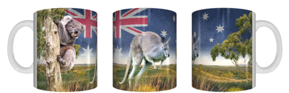 KOALA ROO AUSTRALIA FLAG Mug 325ml Gift Native Aussie Australia Animal Wildlife Kangaroo - fair-dinkum-gifts