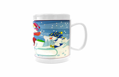 2 PACK PERSONALISED KIDS 3D MUG PVC MOULDED CUP BOOF SNOWMAN DESIGN WITH CUSTOMISABLE NAME TAB - fair-dinkum-gifts