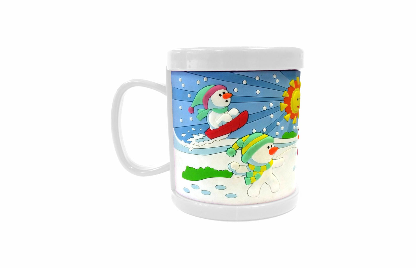 2 PACK PERSONALISED KIDS 3D MUG PVC MOULDED CUP BOOF SNOWMAN DESIGN WITH CUSTOMISABLE NAME TAB - fair-dinkum-gifts