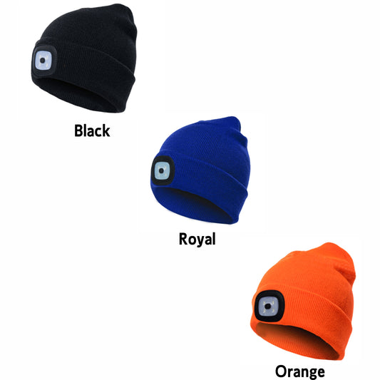 Headlight Beanie Hat Orange Black Blue Camo LED USB Rechargeable - fair-dinkum-gifts