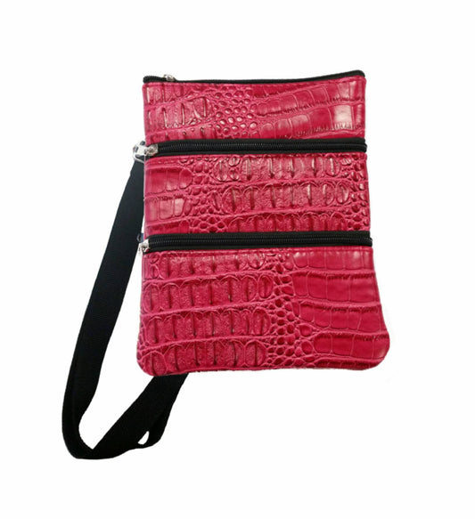Croc Skin 3 Compartment Zip Bag Crocodile Skin Travel Bag Mens Womens Unisex Neoprene - Black Red Brown Green - fair-dinkum-gifts