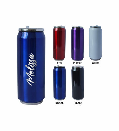 Personalised Thermal Sipper Cans 330 ml or 500ml Stainless Steel Laser Engraved Choose Your Colour - fair-dinkum-gifts