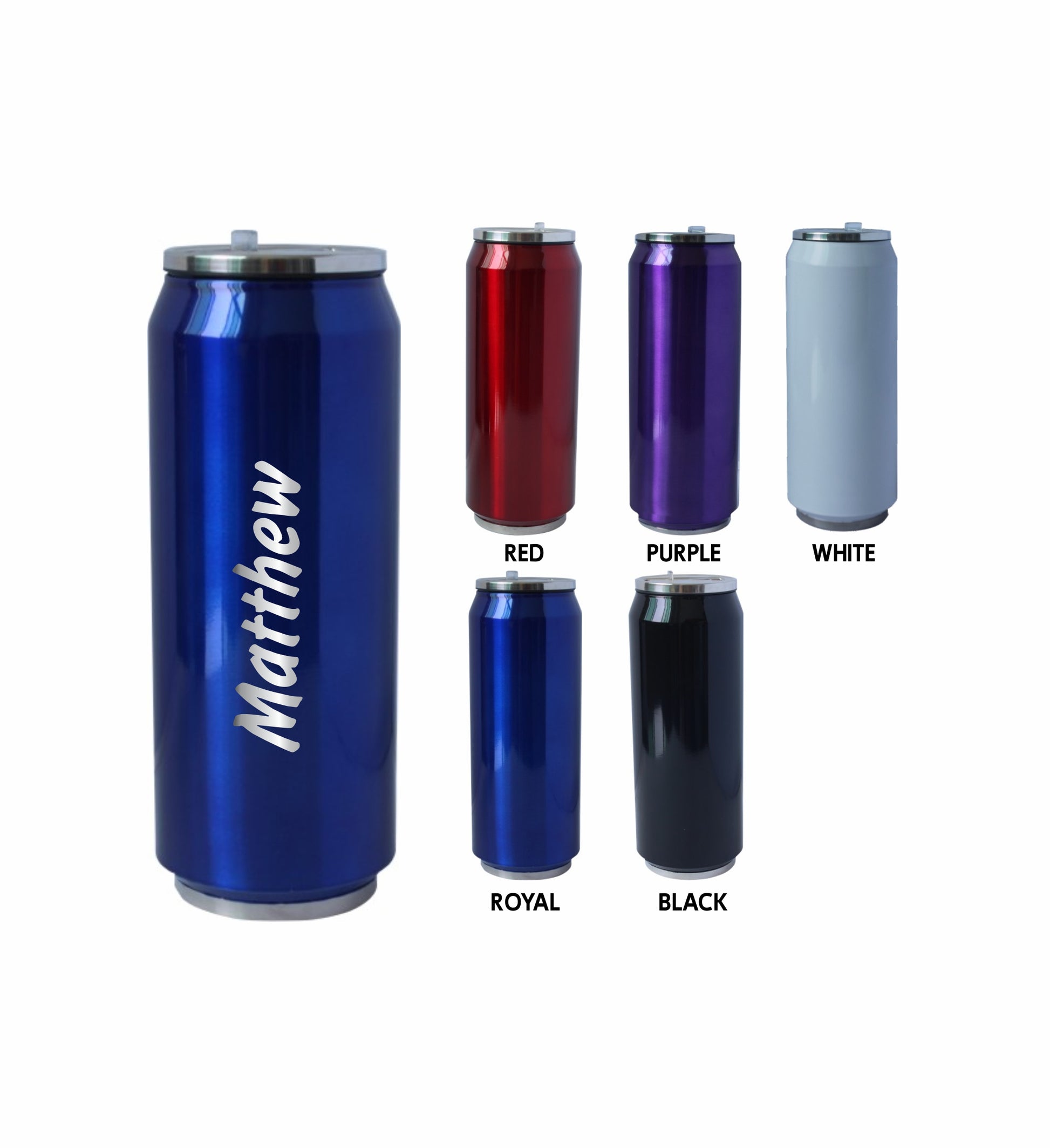 Personalised Thermal Sipper Cans 330 ml or 500ml Stainless Steel Laser Engraved Choose Your Colour - fair-dinkum-gifts