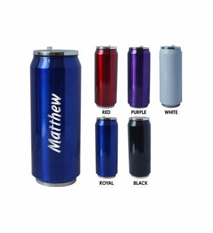 Personalised Thermal Sipper Cans 330 ml or 500ml Stainless Steel Laser Engraved Choose Your Colour - fair-dinkum-gifts