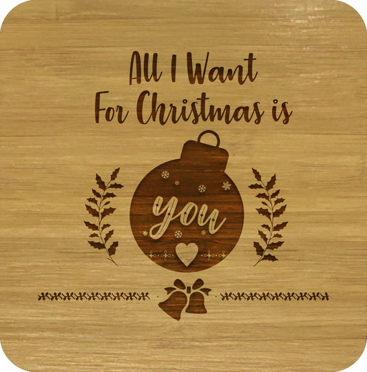 Christmas Gift Bamboo Coasters Set of 4 in box ECO Friendly Merry Xmas - fair-dinkum-gifts