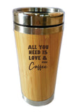 All You Need Is Love & More Coffee Bamboo Travel Mug Flask 450ml Gift Eco Friendly - fair-dinkum-gifts