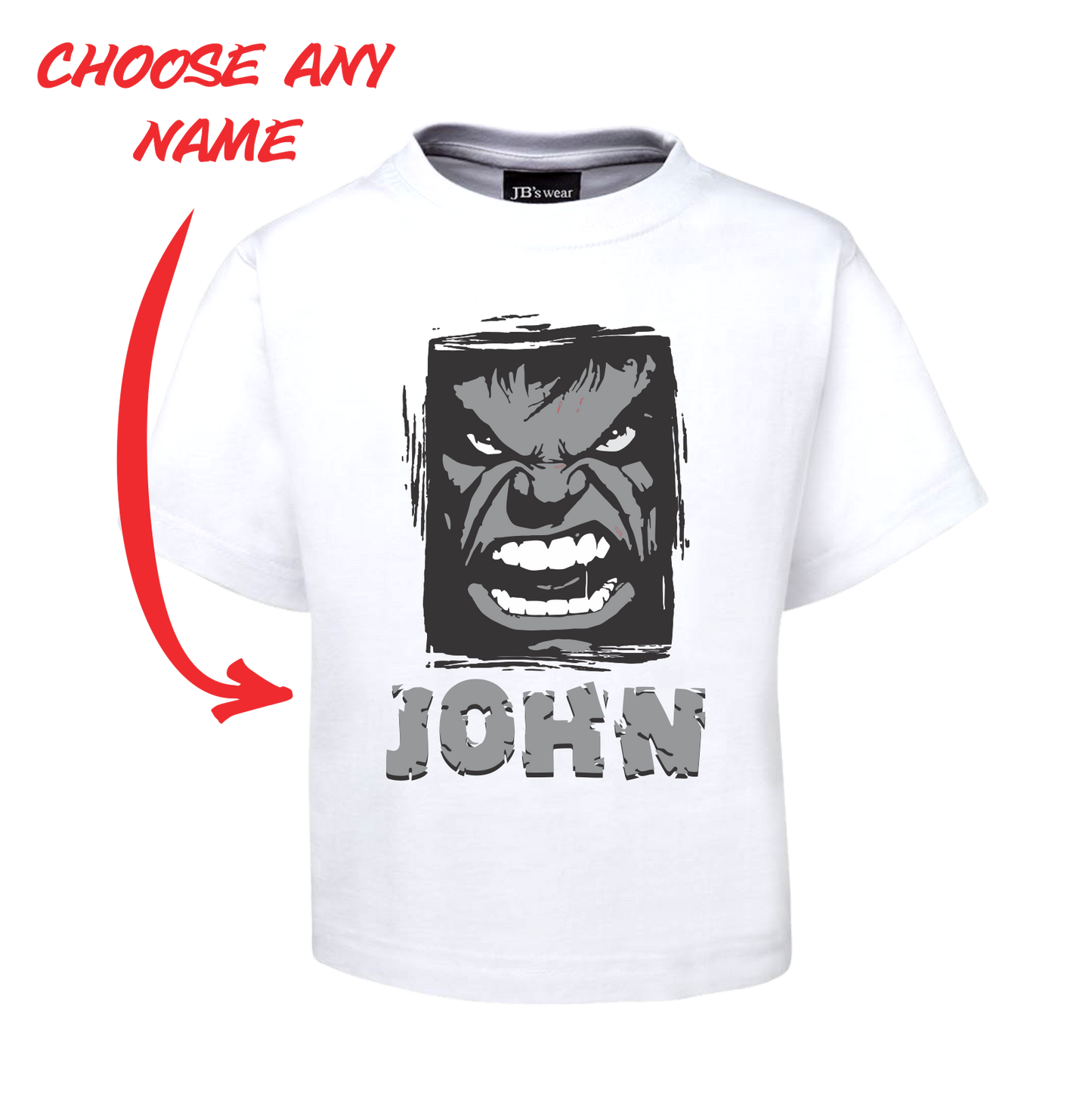 Kids Angry Man Personalised Hulk Style Tee Children's T-Shirt GREY FDG01-1KT-22005 - fair-dinkum-gifts