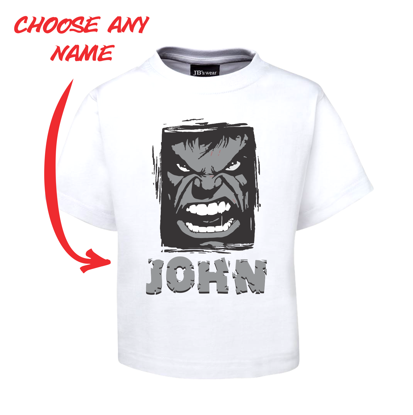 Kids Angry Man Personalised Hulk Style Tee Children's T-Shirt GREY FDG01-1KT-22005 - fair-dinkum-gifts