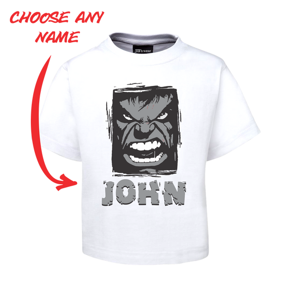 Kids Angry Man Personalised Hulk Style Tee Children's T-Shirt GREY FDG01-1KT-22005 - fair-dinkum-gifts
