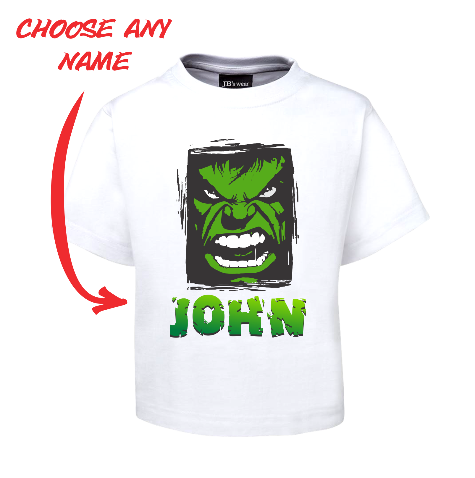 Kids Angry Man Personalised Hulk Style Tee Children's T-Shirt GREEN FDG01-1KT-22003 - fair-dinkum-gifts