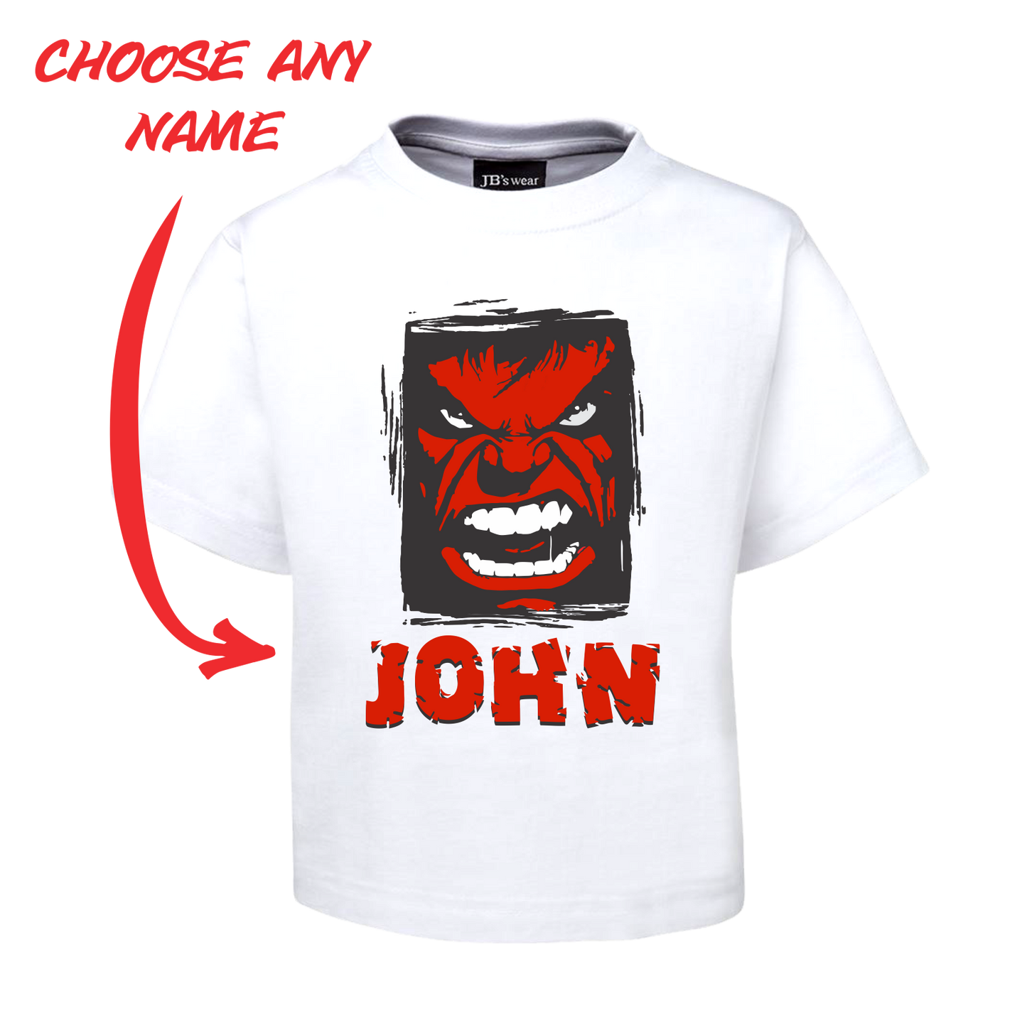 Kids Angry Man Personalised Hulk Style Tee Children's T-Shirt RED FDG01-1KT-22004 - fair-dinkum-gifts