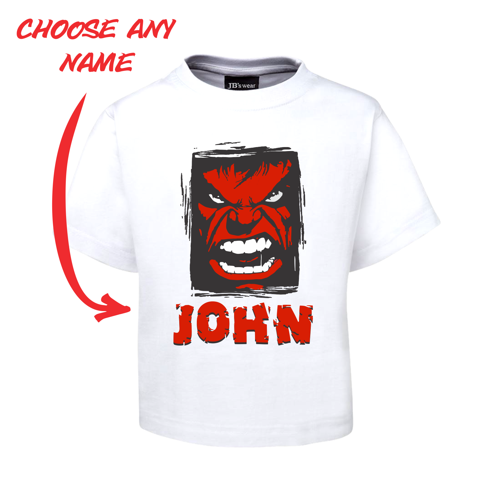 Kids Angry Man Personalised Hulk Style Tee Children's T-Shirt RED FDG01-1KT-22004 - fair-dinkum-gifts