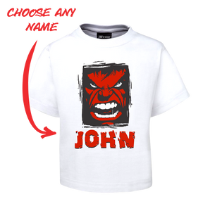 Kids Angry Man Personalised Hulk Style Tee Children's T-Shirt RED FDG01-1KT-22004 - fair-dinkum-gifts
