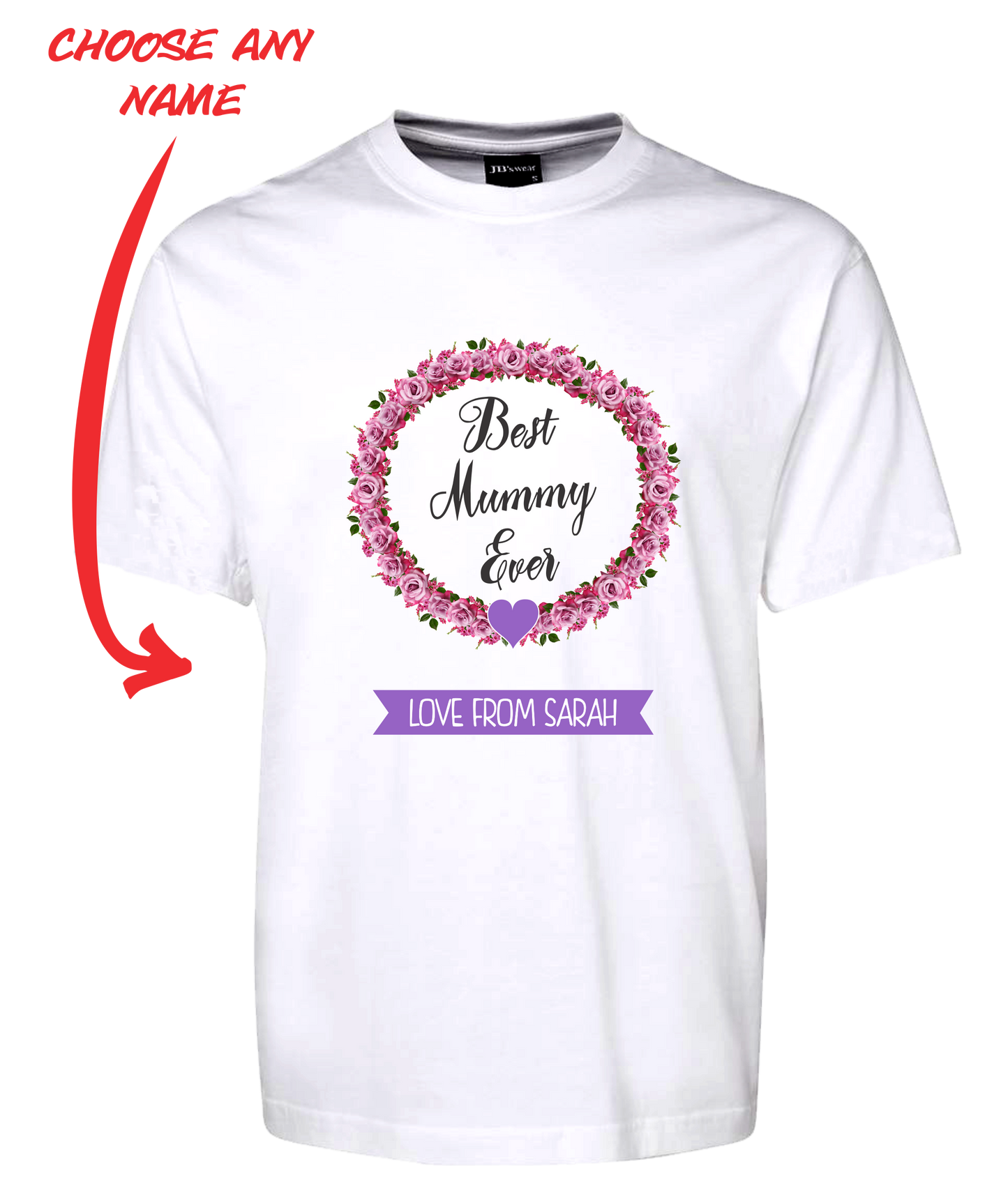 BEST MUMMY EVER T-SHIRT PERSONALISED WITH YOUR NAME PINK ROSES