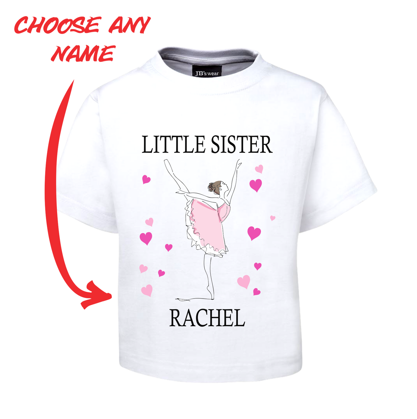 LITTLE SISTER BALLERINA KIDS T-SHIRT PERSONALISED WITH YOUR NAME BALLET DANCER TEE FDG01-1KT-22006 - fair-dinkum-gifts