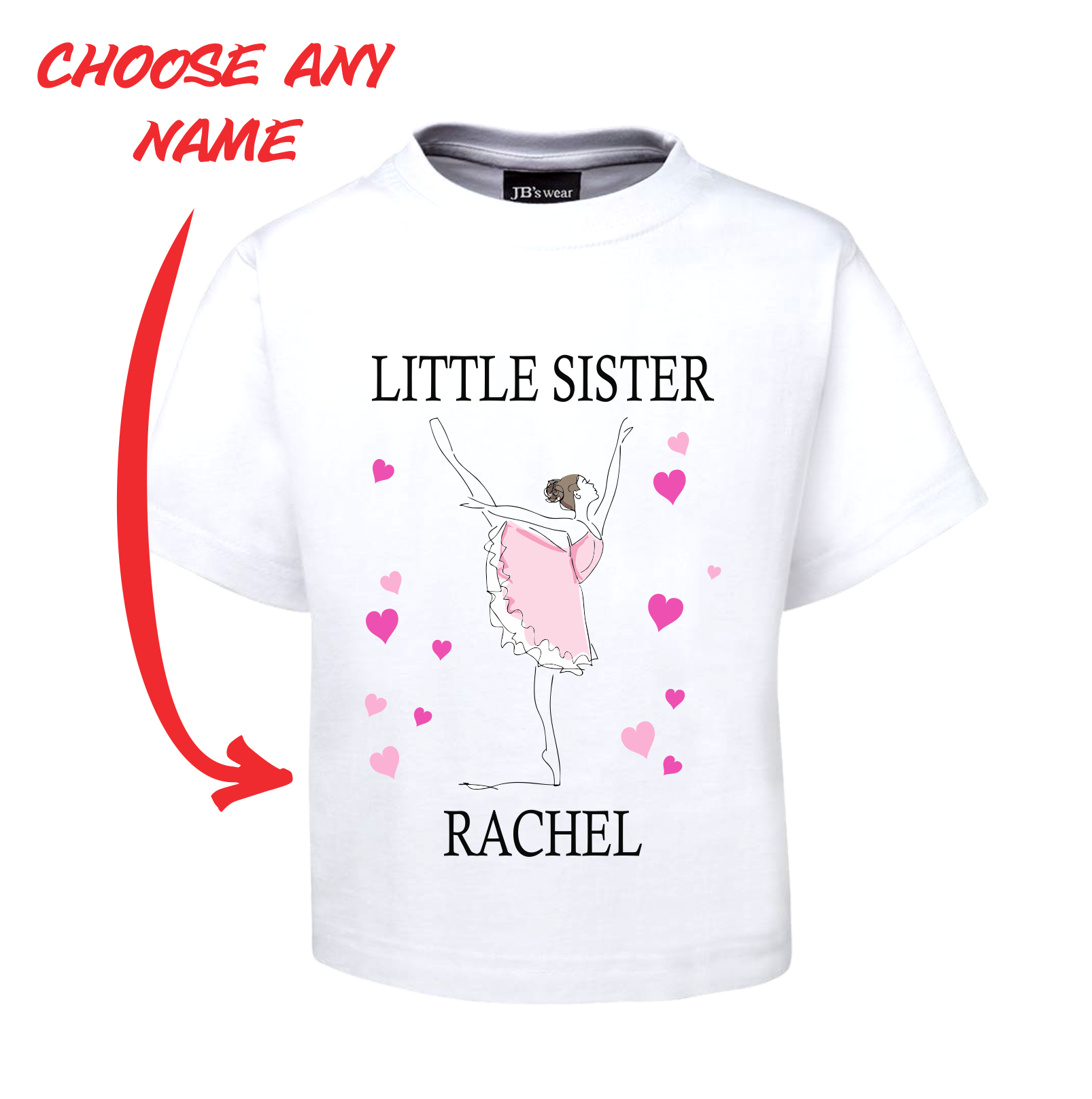 LITTLE SISTER BALLERINA KIDS T-SHIRT PERSONALISED WITH YOUR NAME BALLET DANCER TEE FDG01-1KT-22006 - fair-dinkum-gifts