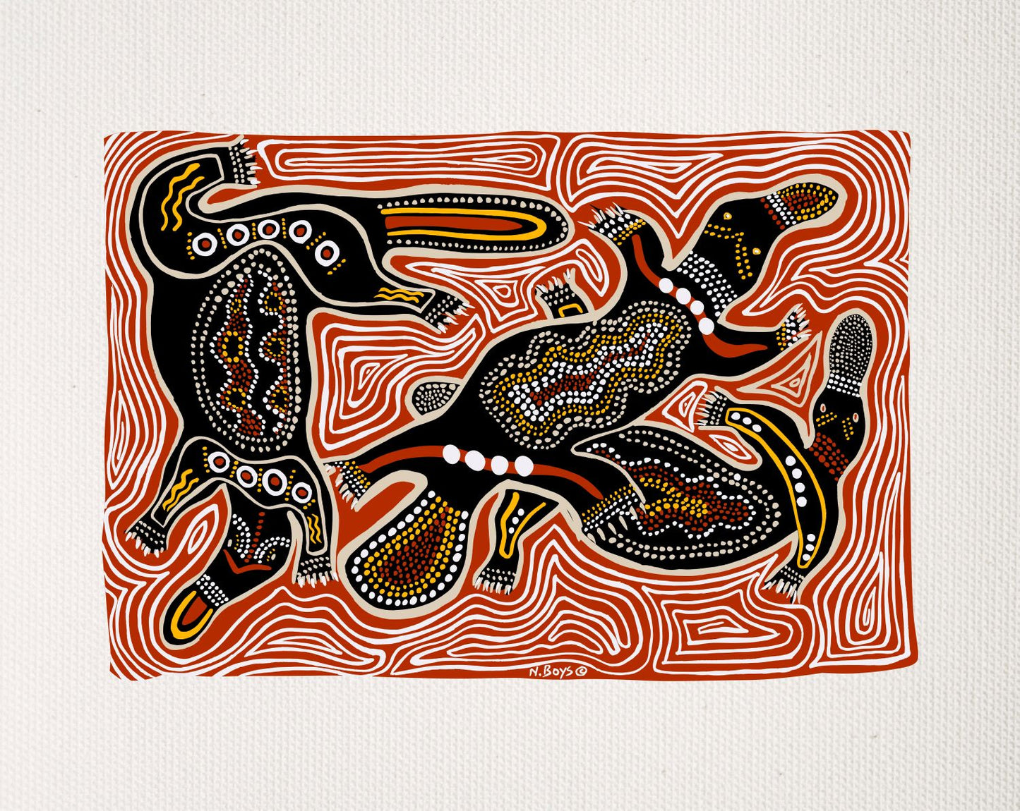Bulurru Aboriginal Art Canvas Print Unstretched - Bilargun & Daroo By Narrell Boys - Fair Dinkum Gifts