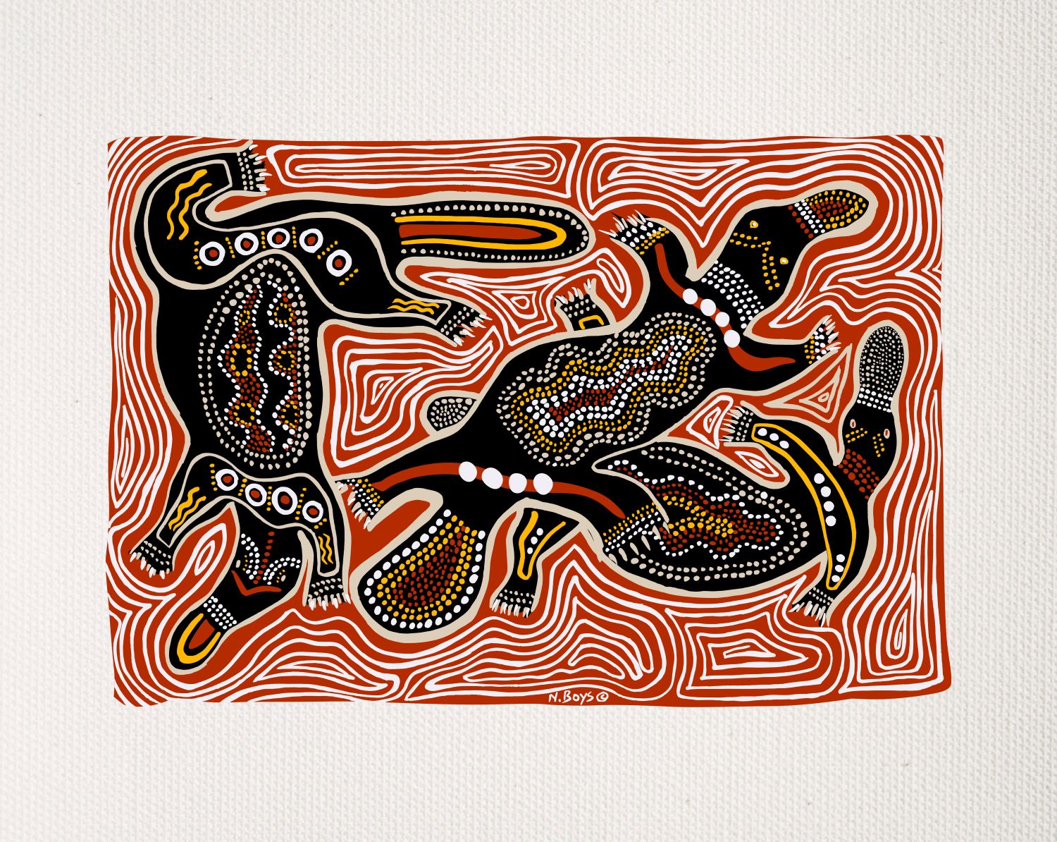 Bulurru Aboriginal Art Canvas Print Unstretched - Bilargun & Daroo By Narrell Boys - Fair Dinkum Gifts