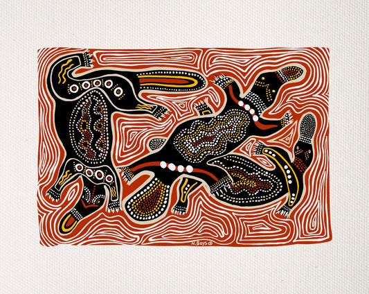 Bulurru Aboriginal Art Canvas Print Unstretched - Bilargun & Daroo By Narrell Boys - Fair Dinkum Gifts