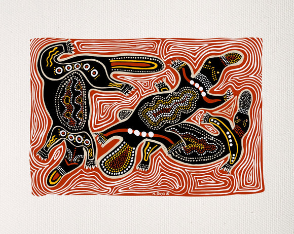 Bulurru Aboriginal Art Canvas Print Unstretched - Bilargun & Daroo By Narrell Boys
