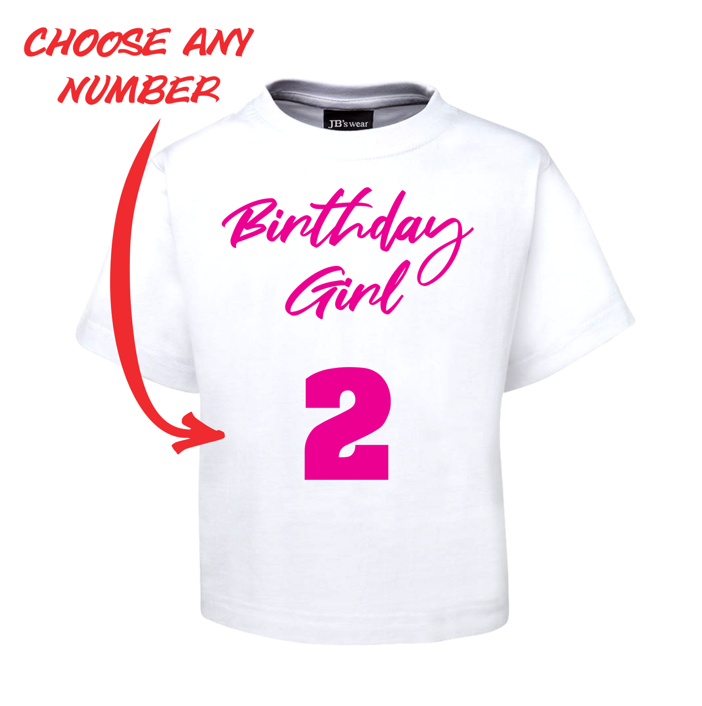 BIRTHDAY GIRL KIDS T-SHIRT PERSONALISED WITH AGE PINK AND WHITE TEE FDG01-1KT-22007 - fair-dinkum-gifts