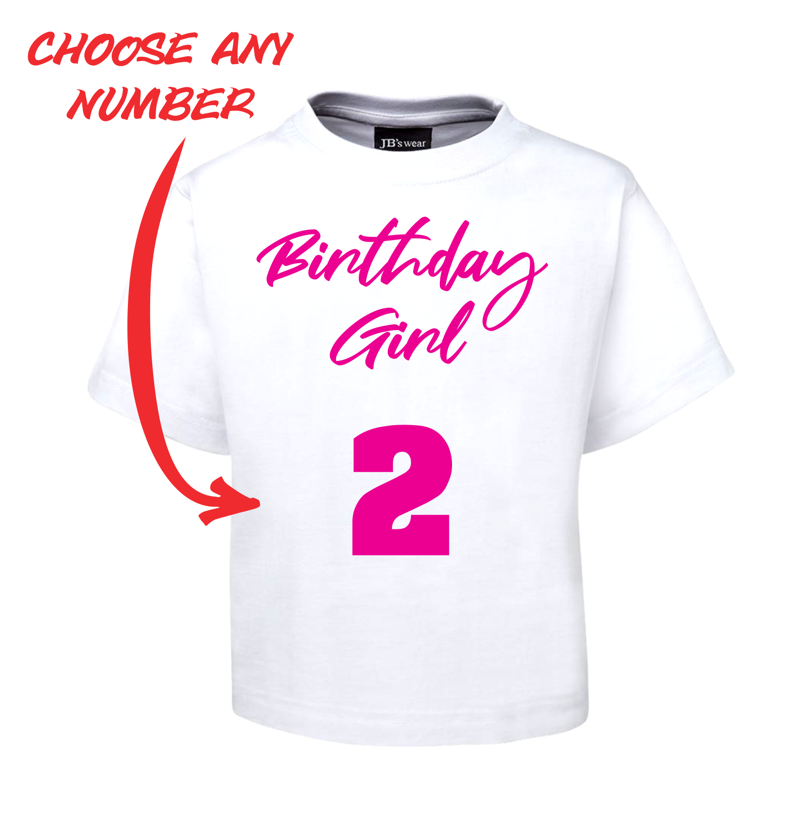 BIRTHDAY GIRL KIDS T-SHIRT PERSONALISED WITH AGE PINK AND WHITE TEE FDG01-1KT-22007 - fair-dinkum-gifts