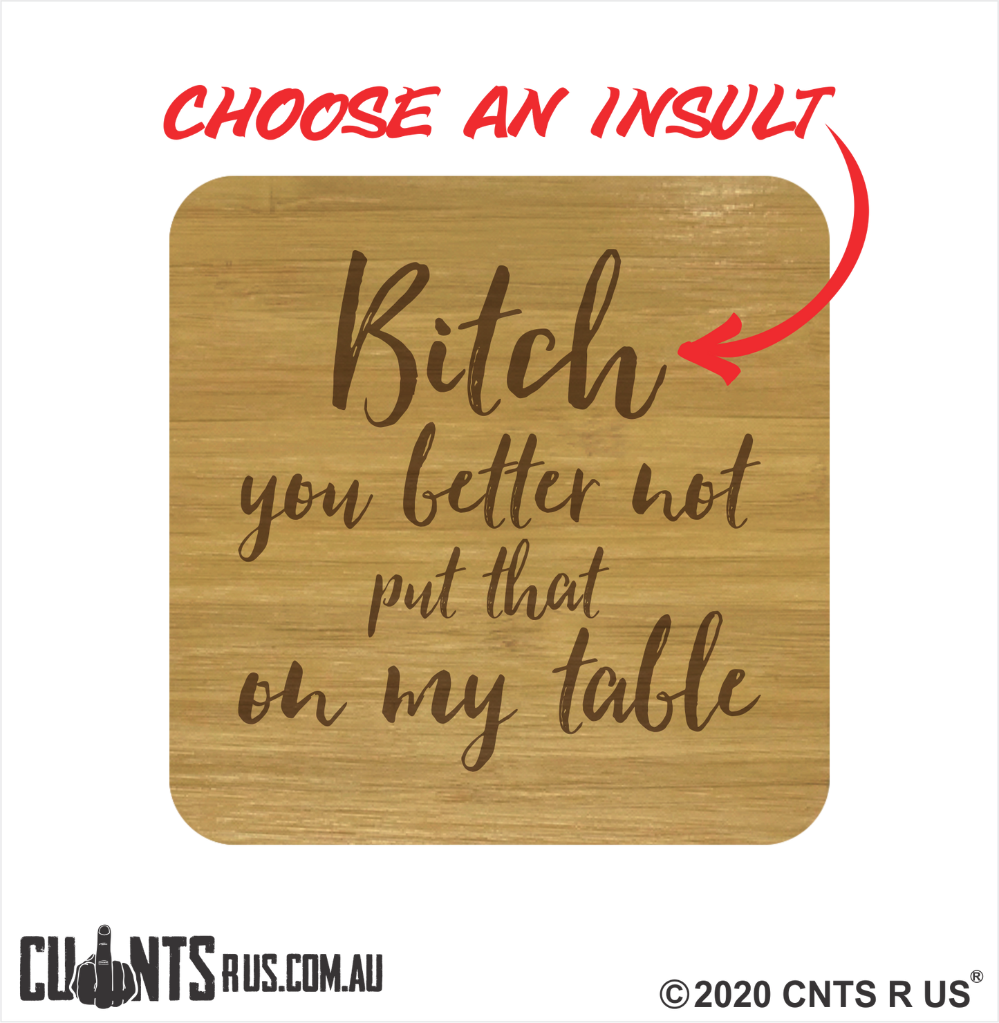 MIXED Set of 4 Rude Bamboo Coasters - fair-dinkum-gifts