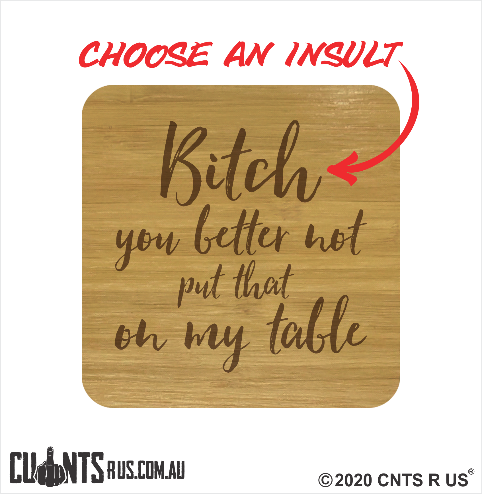 MIXED Set of 4 Rude Bamboo Coasters - fair-dinkum-gifts