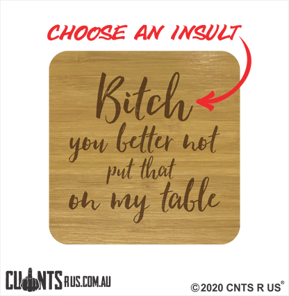 MIXED Set of 4 Rude Bamboo Coasters - fair-dinkum-gifts