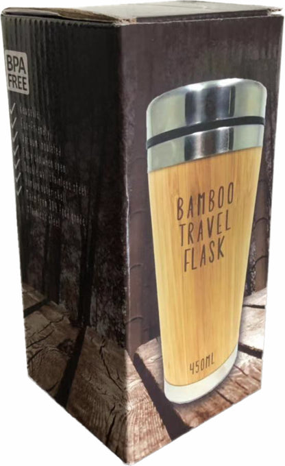 Personalised Bamboo Travel Mug Flask 450ml Gift Eco Friendly Stainless Steel Customised - fair-dinkum-gifts