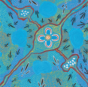 Bush Tucker Gathering Aboriginal Pattern COTTON Fabric Per Metre