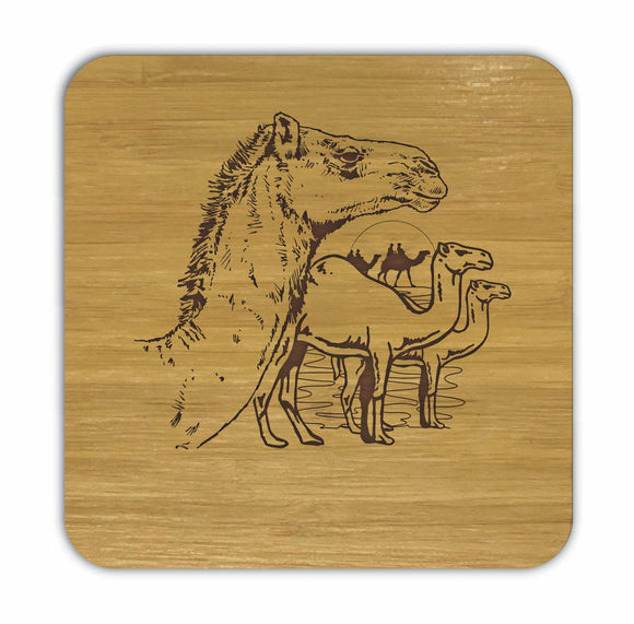 Camels Bamboo Coasters Eco Friendly Set Of 4 Drink Coasters in Box - fair-dinkum-gifts
