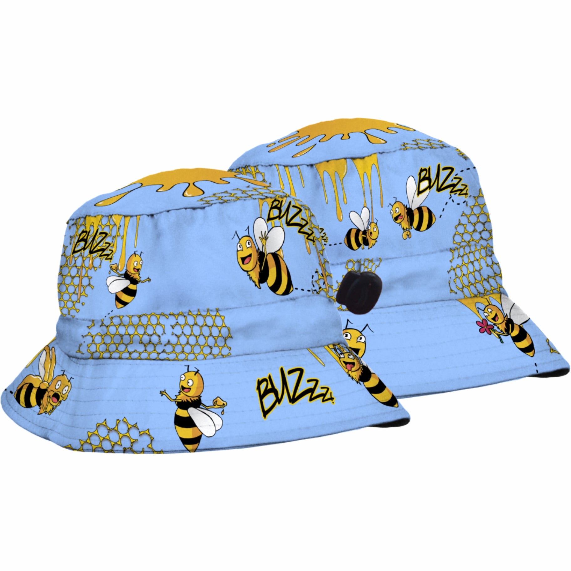 SUBLIMATED KIDS BUCKET HAT CARTOON BEES HONEY DINOSAURS BOYS OR GIRLS - fair-dinkum-gifts