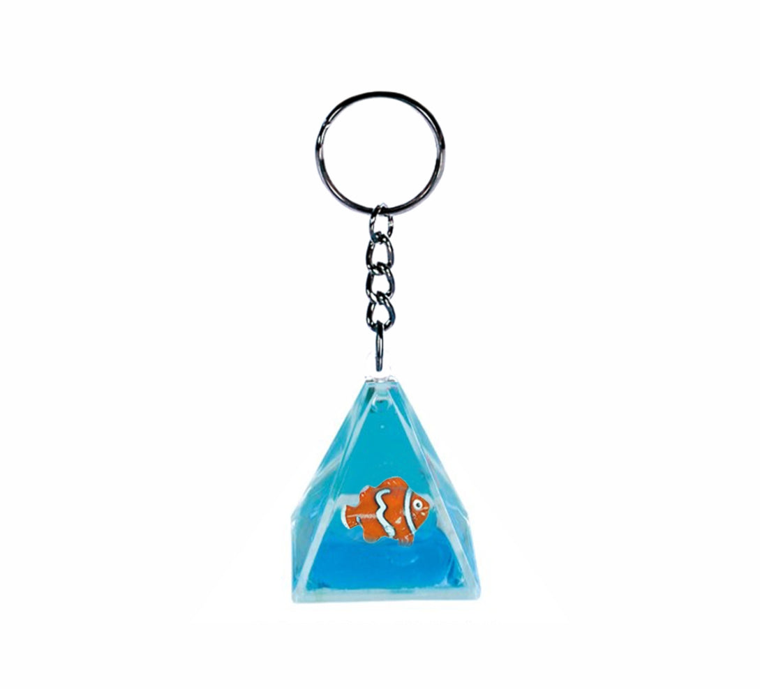 Oily Pyramid Key Ring Aussie Gifts Coloured Liquid Floater Keyrings Clownfish Snowman - fair-dinkum-gifts