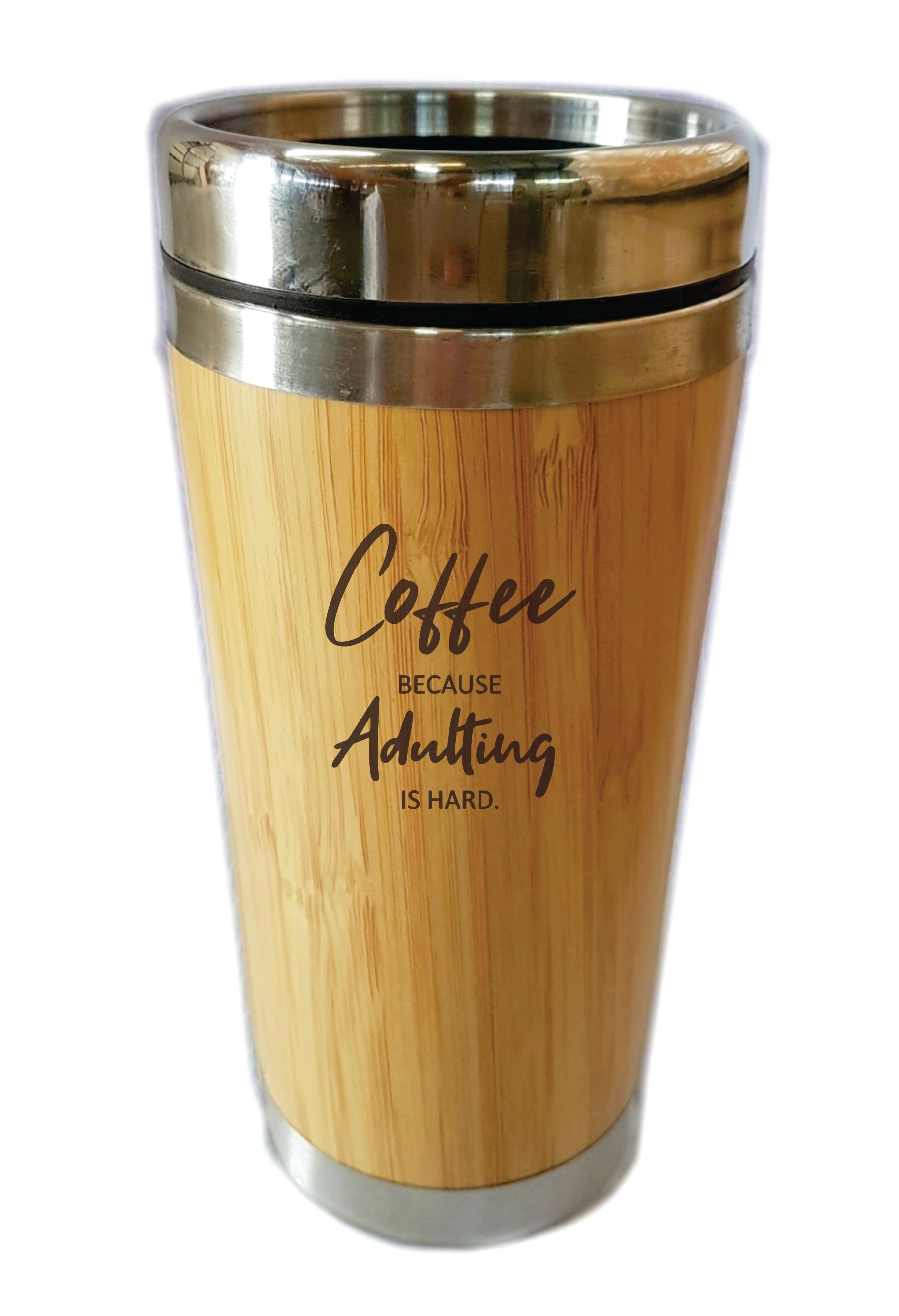 Coffee Because Adulting Is Hard Bamboo Travel Mug Flask 450ml Gift Eco Friendly - fair-dinkum-gifts